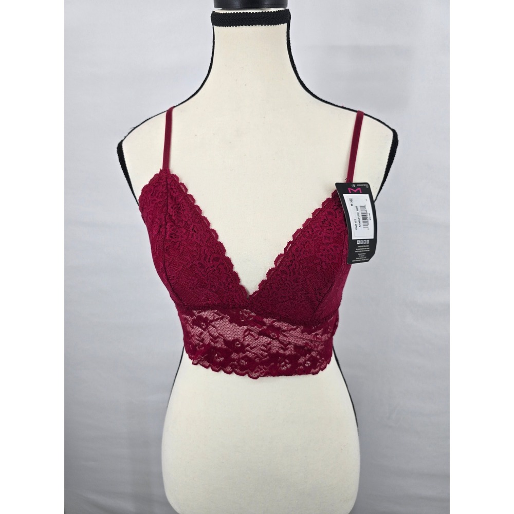 Maidenform DM1127 Lace Bralette Armature Red Longline V-Neck Adjustable Straps M